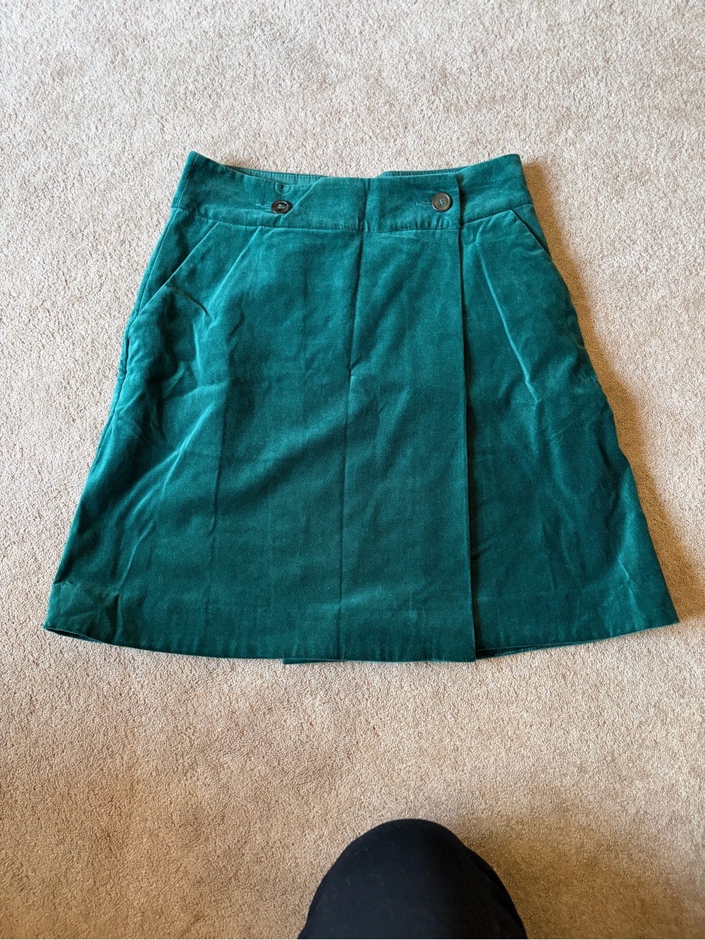 Green Velvet A-Line Skirt